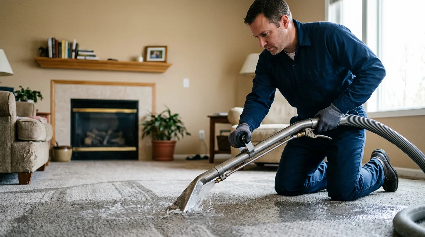 Water damage restoration technician working near Forest City, PA